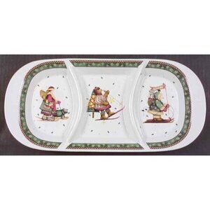 Sakura Santa Sledding Characters 3 Part Serving Tray Platter Christmas Party